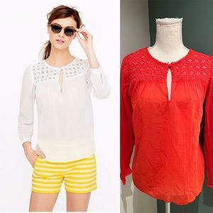 NWT J.CREW Embroidered Light Gauze Coral Top (Size 4)